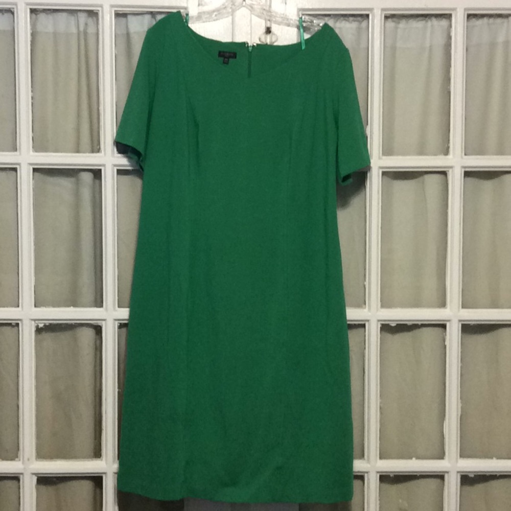 Talbots Woman Green Rayon Nylon Sheath Professional Dress Sz 14W